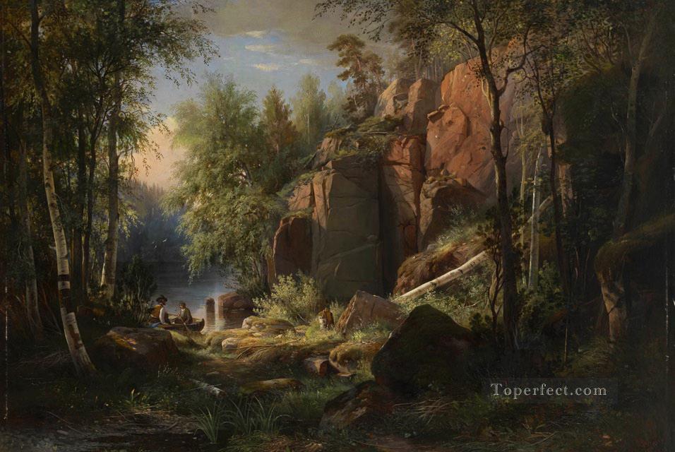 view of valaam island kukko 1860 classical landscape Ivan Ivanovich forest Oil Paintings